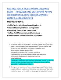 CERTIFIED PUBLIC WORKS MANAGER (CPWM) EXAM — NJ NEWEST 2025- 2026 UPDATE ACTUAL 100 QUES