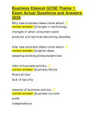 Business Edexcel GCSE Theme 1 Exam Actual Questions and Answers 2026