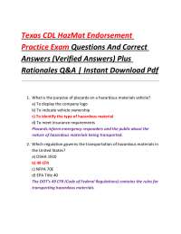 Texas CDL HazMat Endorsement Practice Exam Questions And Correct Answers