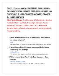 CISCO CCNA — MOCK EXAM (2025 PAST PAPERS– BASED REVISION) NEWEST 2025- 2026 UPDATE 100 QU