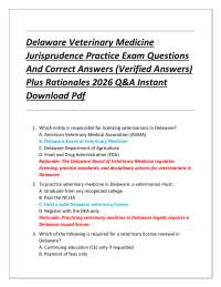 Delaware Veterinary Medicine Jurisprudence Practice Exam Questions And Correct Answers (