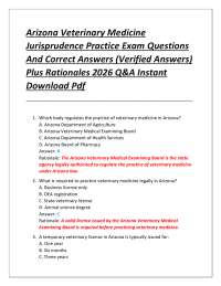Arizona Veterinary Medicine Jurisprudence Practice Exam Questions And Correct Answers (V