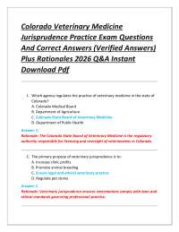 Colorado Veterinary Medicine Jurisprudence Practice Exam Questions And Correct Answers (