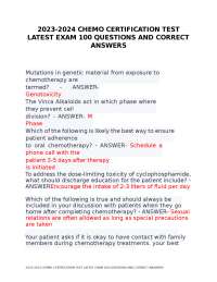 2023-2024 CHEMO CERTIFICATION TEST LATEST EXAM 100 QUESTIONS AND CORRECT ANSWERS