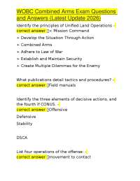WOBC Combined Arms Exam Questions and Answers (Latest Update 2026)