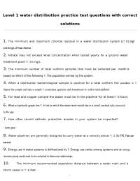 Level 1 water distribution practice test questions with correct solutions