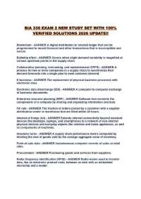 BIA 330 EXAM 2 NEW STUDY SET WITH 100% VERIFIED SOLUTIONS 2026 UPDATE!!