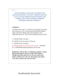 Texas General Lines Life, Accident and Health Insurance Exam