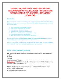 SOUTH CAROLINA SEPTIC TANK CONTRACTOR RECOMMENDED ACTUAL EXAM 2026 – 200 QUESTIONS WITH