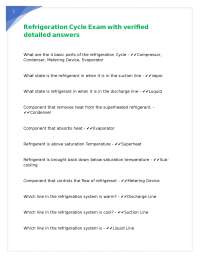 Refrigeration Cycle Exam with verified detailed answers