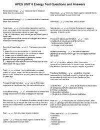 APES UNIT 6 Energy Test Questions and Answers