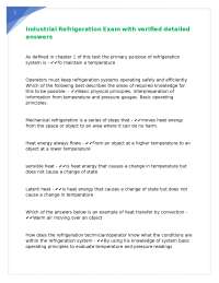 Industrial Refrigeration Exam with verified detailed answers