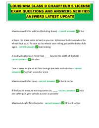 LOUISIANA CLASS D CHAUFFEUR S LICENSE EXAM QUESTIONS AND ANSWERS VERIFIED ANSWERS LATEST
