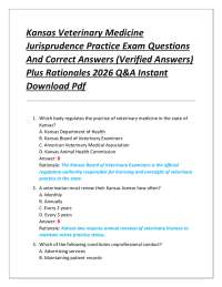 Kansas Veterinary Medicine Jurisprudence Practice Exam Questions And Correct Answers (Ve