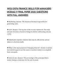 WGU D076 FINANCE SKILLS FOR MANAGERS MODULE 9 FINAL PAPER 2026 QUESTIONS WITH FULL ANSWERS