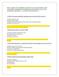 NEW YORK CITY BARBER LICENSE EXAM | QUESTIONS AND ANSWERS | VERIFIED ANSWERS