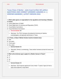 Texas Class A Barber State Board Written Exam 2026 | 200+ Verified Q&A & Rationales | Grad