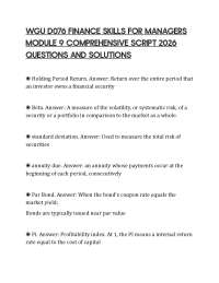 WGU D076 FINANCE SKILLS FOR MANAGERS MODULE 9 COMPREHENSIVE SCRIPT 2026 QUESTIONS AND SOLU