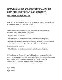 PJM GENERATION DISPATCHER FINAL PAPER 2026 FULL QUESTIONS AND CORRECT ANSWERS GRADED A+