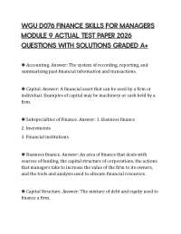 WGU D076 FINANCE SKILLS FOR MANAGERS MODULE 9 ACTUAL TEST PAPER 2026 QUESTIONS WITH SOLUTI