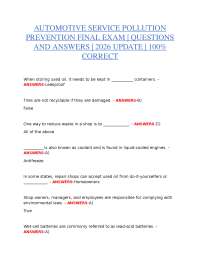 AUTOMOTIVE SERVICE POLLUTION PREVENTION FINAL EXAM STUDY GUIDE | 2026 UPDATED EDITION | CO
