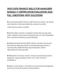 WGU D076 FINANCE SKILLS FOR MANAGERS MODULE 9 CERTIFICATION EVALUATION 2026 FULL QUESTIONS