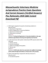 Massachusetts Veterinary Medicine Jurisprudence Practice Exam Questions And Correct Answ