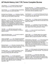 AP World History Unit 7 PK Terms Complete Review.