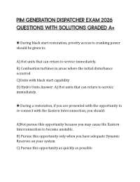 PJM GENERATION DISPATCHER EXAM 2026 QUESTIONS WITH SOLUTIONS GRADED A+