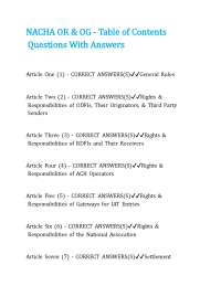 NACHA OR & OG - Table of Contents Questions With Answers