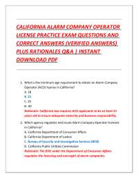 CALIFORNIA ALARM COMPANY OPERATOR LICENSE PRACTICE EXAM QUESTIONS AND CORRECT ANSWERS