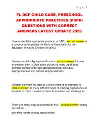FL DCF CHILD CARE, PRESCHOOL APPROPRIATE PRACTICES (PSPR) QUESTIONS WITH CORRECT ANSWER