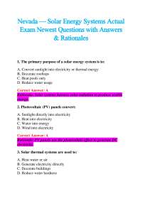 Nevada — Solar Energy Systems Actual Exam Newest Questions with Answers & Rationales