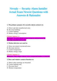 Nevada — Security Alarm Installer Actual Exam Newest Questions with Answers & Rationales