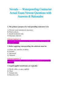 Nevada — Waterproofing Contractor Actual Exam Newest Questions with Answers & Rationales