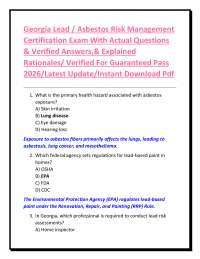 Georgia Lead / Asbestos Risk Management Certification Exam With Actual Questions & Verifie