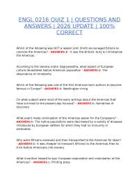ENGL 0216 QUIZ 1 (2026 EDITION) – ENGLISH COMPOSITION – COMPLETE QUESTIONS AND VERIFIED AN