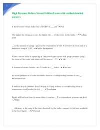 High Pressure Boilers Newest Edition Exam with verified detailed answers