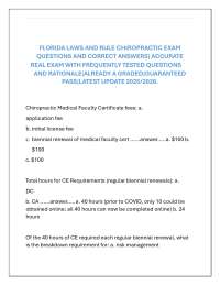 FLORIDA LAWS AND RULE CHIROPRACTIC EXAM QUESTIONS AND CORRECT ANSWERS 2025/2026