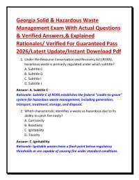 Georgia Solid & Hazardous Waste Management Exam With Actual Questions & Verified Answers,&