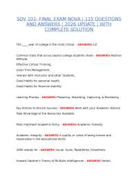 SDV 101 FINAL EXAM NOVA (2026 EDITION) – 115 COMPLETE QUESTIONS AND VERIFIED ANSWERS