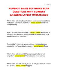 HUBSPOT SALES SOFTWARE EXAM QUESTIONS WITH CORRECT ANSWERS LATEST UPDATE 2026