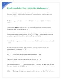 High Pressure Boilers Exam 1 with verified detailed answers