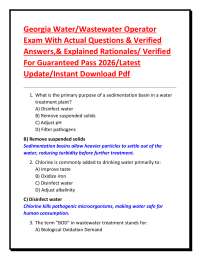 Georgia Water/Wastewater Operator Exam With Actual Questions & Verified Answers,& Explaine