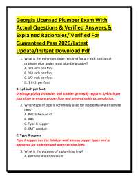 Georgia Licensed Plumber Exam With Actual Questions & Verified Answers,& Explained Rationa