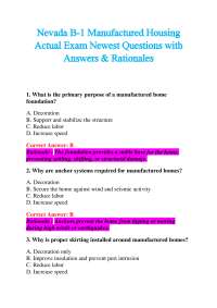 Nevada B-1 Manufactured Housing Actual Exam Newest Questions with Answers & Rationales