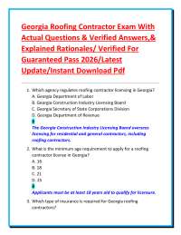 Georgia Roofing Contractor Exam With Actual Questions & Verified Answers,& Explained Ratio