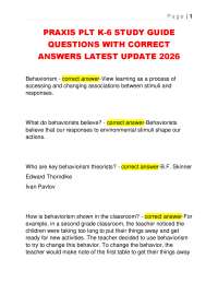 PRAXIS PLT K-6 STUDY GUIDE QUESTIONS WITH CORRECT ANSWERS LATEST UPDATE 2026