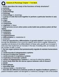 Anatomy and Physiology Exam Study Questions: Complete Solutions & Answers
