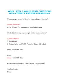 WSET LEVEL 1 WINES EXAM QUESTIONS WITH CORRECT ANSWERS GRADED A+